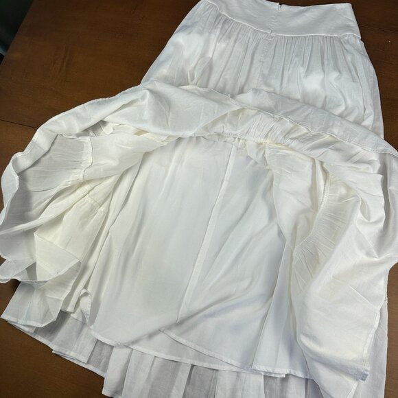 Reformation Evelina tiered midi skirt in ivory cotton, size 0 - Picture 3 of 6